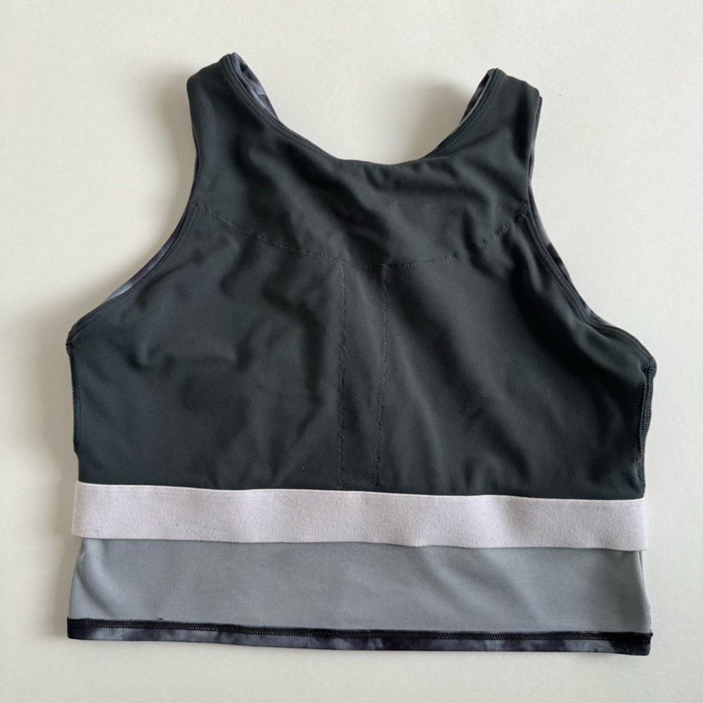 Athleta Conscious Cropped longer length sports bra in blue/gray tie dye. Size: S - Picture 8 of 11